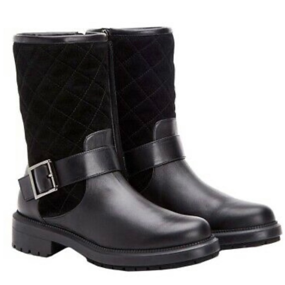 AQUATALIA 6.5 7.5 LILA BLACK LEATHER QUILTED SUEDE MOTO ANKLE BOOTS - Picture 8 of 12